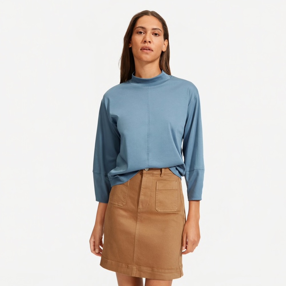 Everlane The Luxe Cotton Mockneck Tee Blue Large - Picture 1 of 7